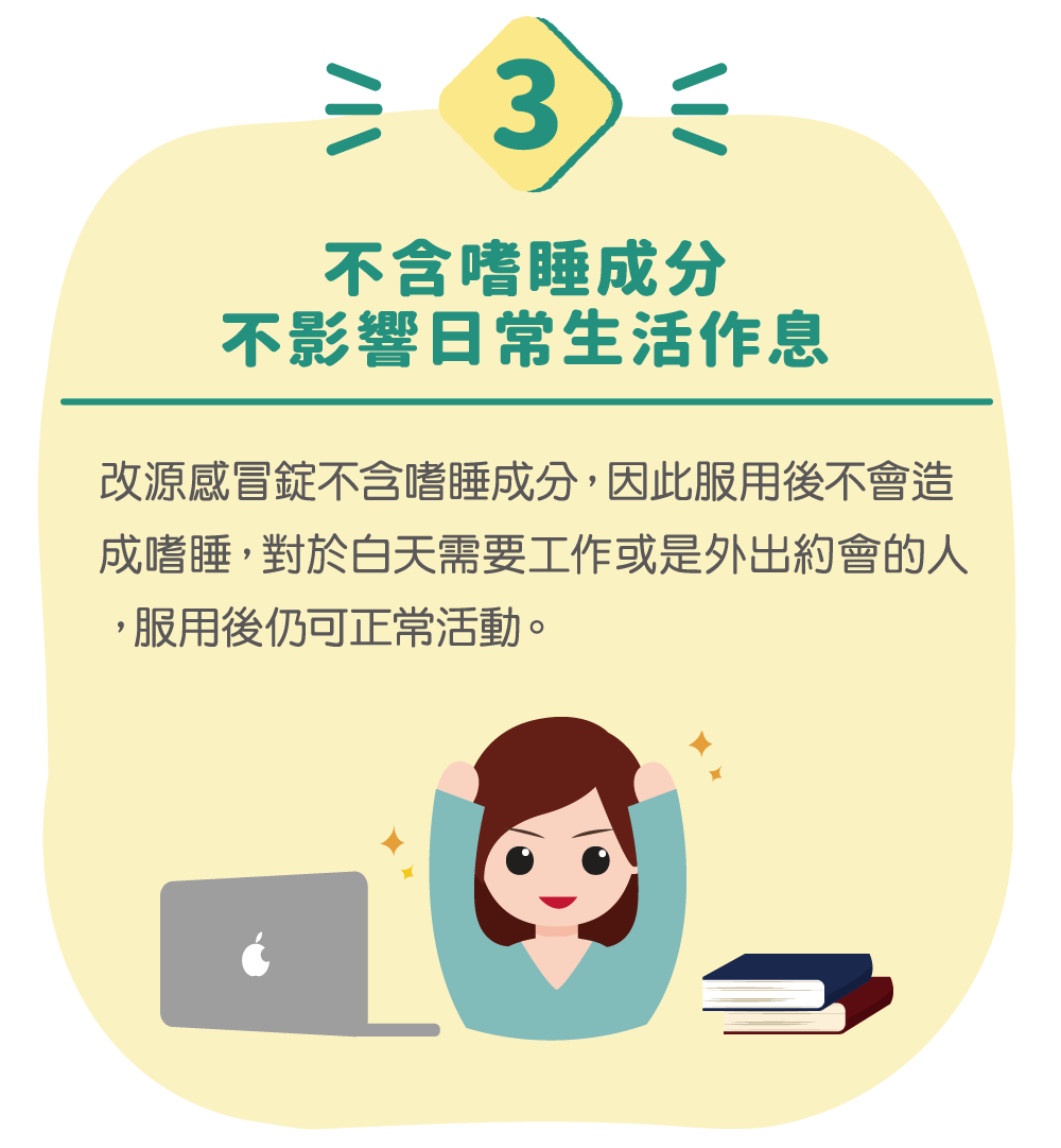 不含嗜睡成分 不影響日常生活作息。